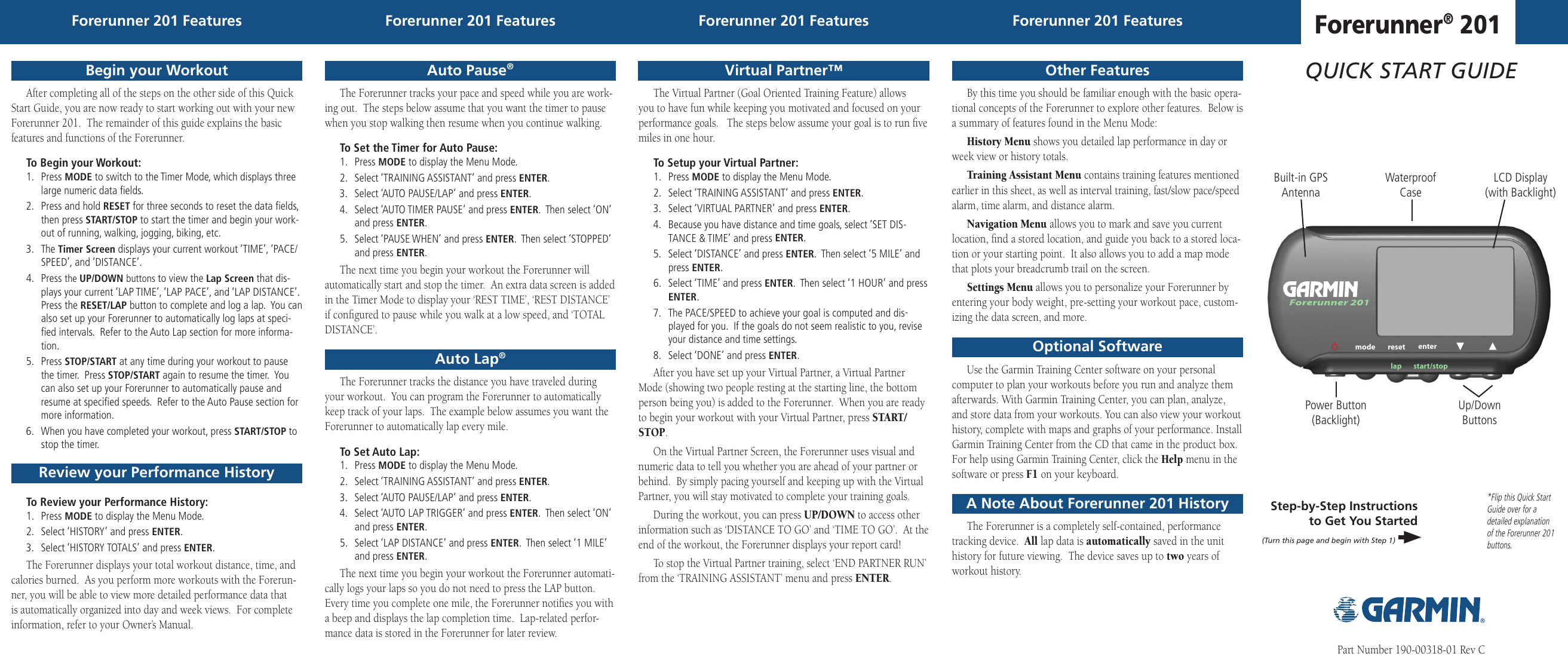 Page 1 of 2 - Garmin Garmin-Forerunner-201-Getting-Started-Guide- 190-00318-01_0C Garmin-forerunner-201-getting-started-guide