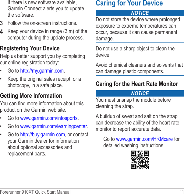Page 11 of 12 - Garmin Garmin-Forerunner-910-Xt-Quick-Start-Manual-  Garmin-forerunner-910-xt-quick-start-manual