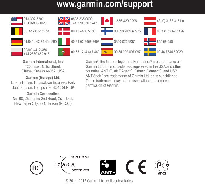 Page 12 of 12 - Garmin Garmin-Forerunner-910-Xt-Quick-Start-Manual-  Garmin-forerunner-910-xt-quick-start-manual