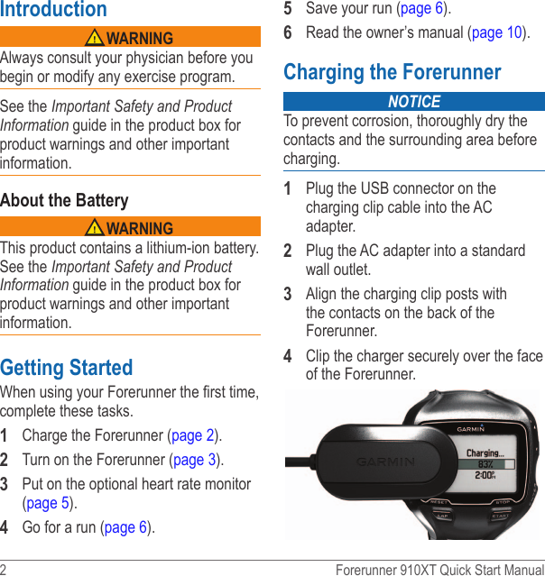 Page 2 of 12 - Garmin Garmin-Forerunner-910-Xt-Quick-Start-Manual-  Garmin-forerunner-910-xt-quick-start-manual