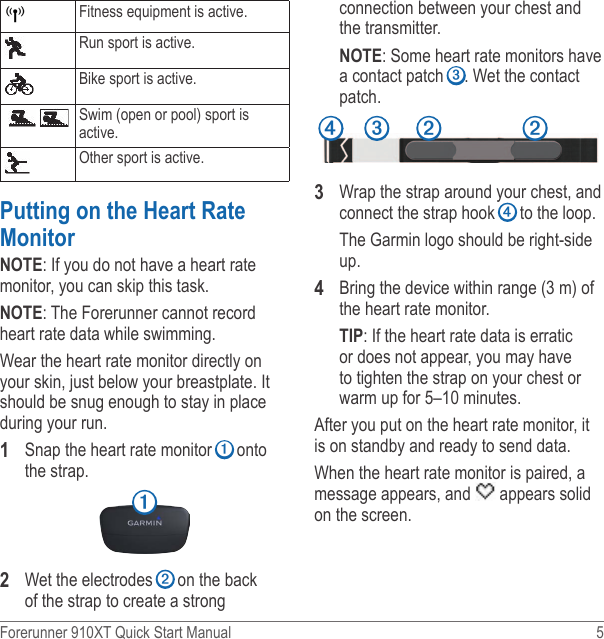 Page 5 of 12 - Garmin Garmin-Forerunner-910-Xt-Quick-Start-Manual-  Garmin-forerunner-910-xt-quick-start-manual