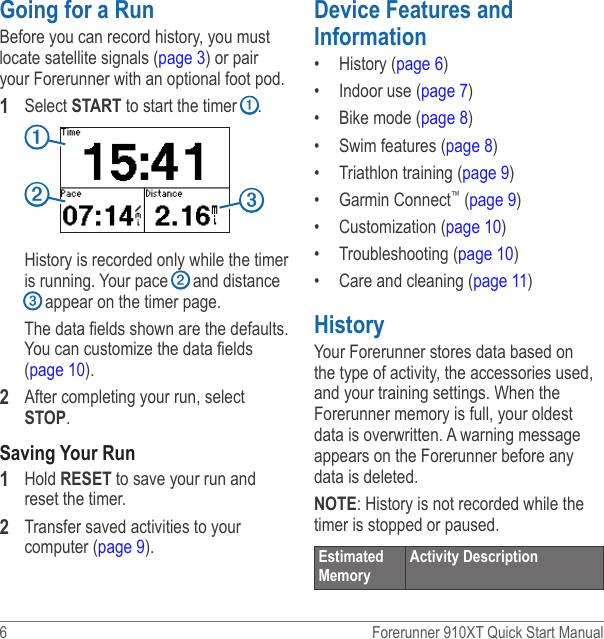 Page 6 of 12 - Garmin Garmin-Forerunner-910-Xt-Quick-Start-Manual-  Garmin-forerunner-910-xt-quick-start-manual