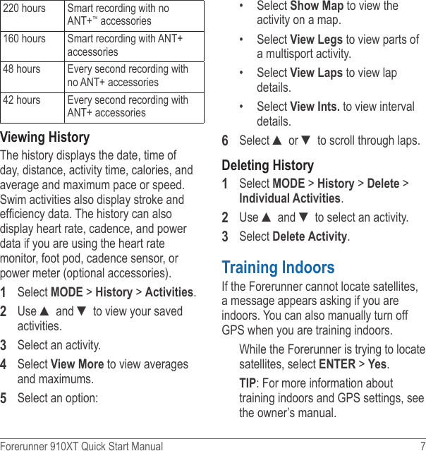 Page 7 of 12 - Garmin Garmin-Forerunner-910-Xt-Quick-Start-Manual-  Garmin-forerunner-910-xt-quick-start-manual