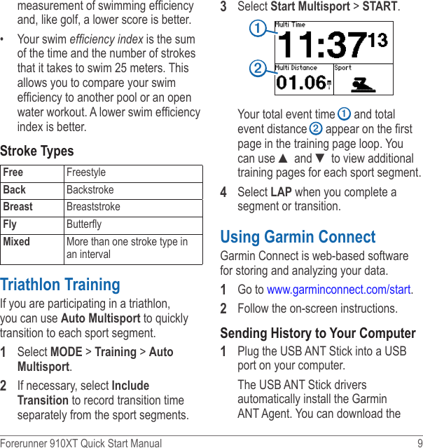 Page 9 of 12 - Garmin Garmin-Forerunner-910-Xt-Quick-Start-Manual-  Garmin-forerunner-910-xt-quick-start-manual