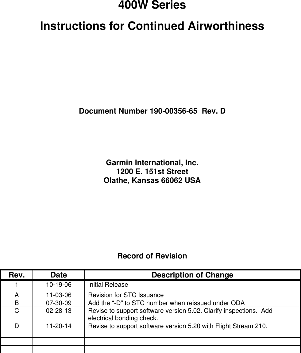 Page 1 of 12 - Garmin Garmin-Garmin-Part-23-Aml-Stc-Sa01933La-D-Instruction-Manual 190-00356-65_0D