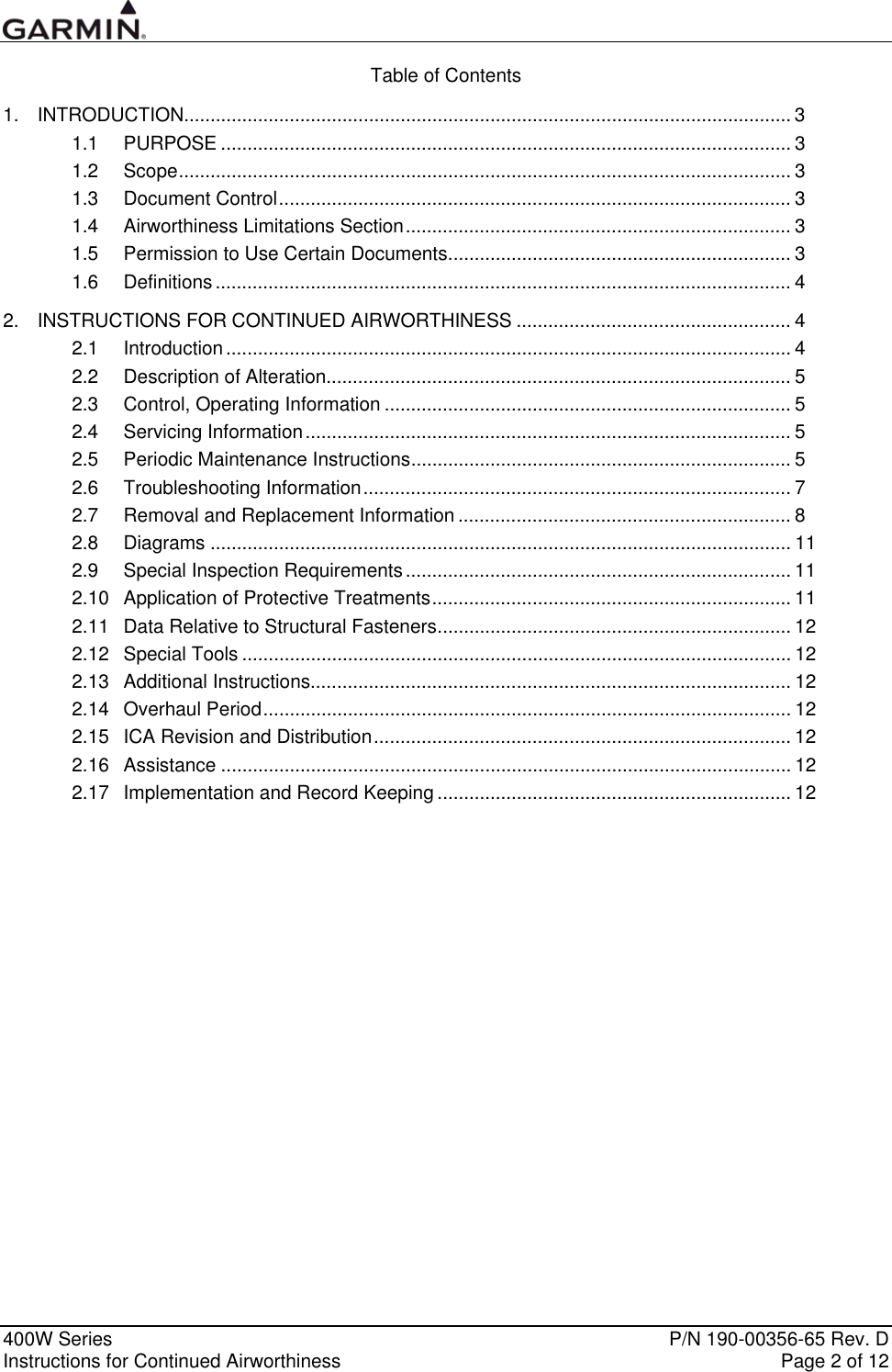 Page 2 of 12 - Garmin Garmin-Garmin-Part-23-Aml-Stc-Sa01933La-D-Instruction-Manual 190-00356-65_0D