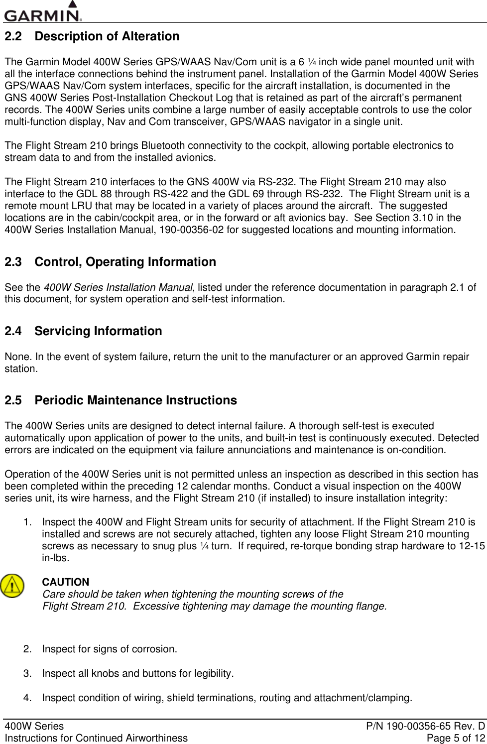 Page 5 of 12 - Garmin Garmin-Garmin-Part-23-Aml-Stc-Sa01933La-D-Instruction-Manual 190-00356-65_0D