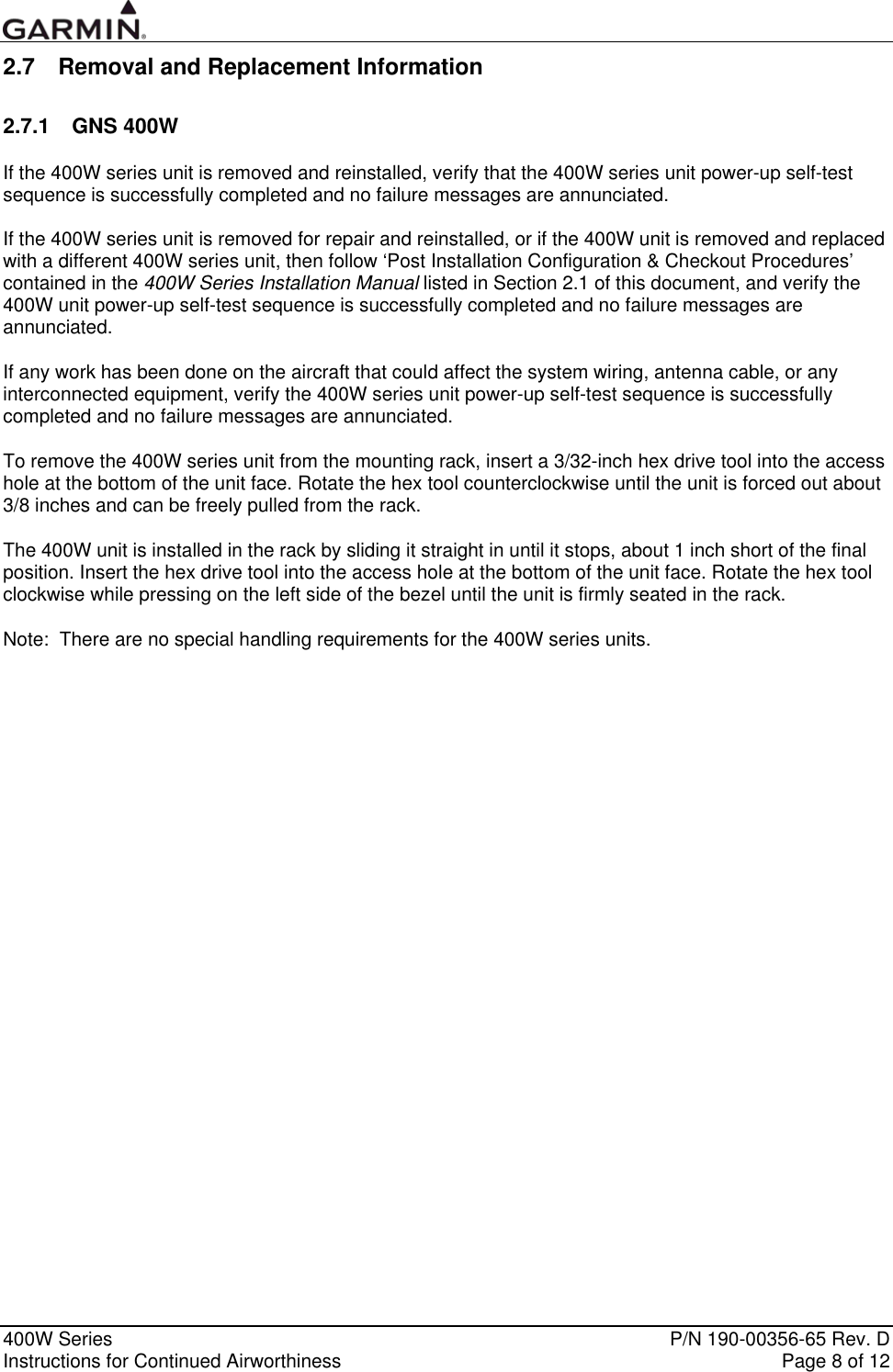 Page 8 of 12 - Garmin Garmin-Garmin-Part-23-Aml-Stc-Sa01933La-D-Instruction-Manual 190-00356-65_0D
