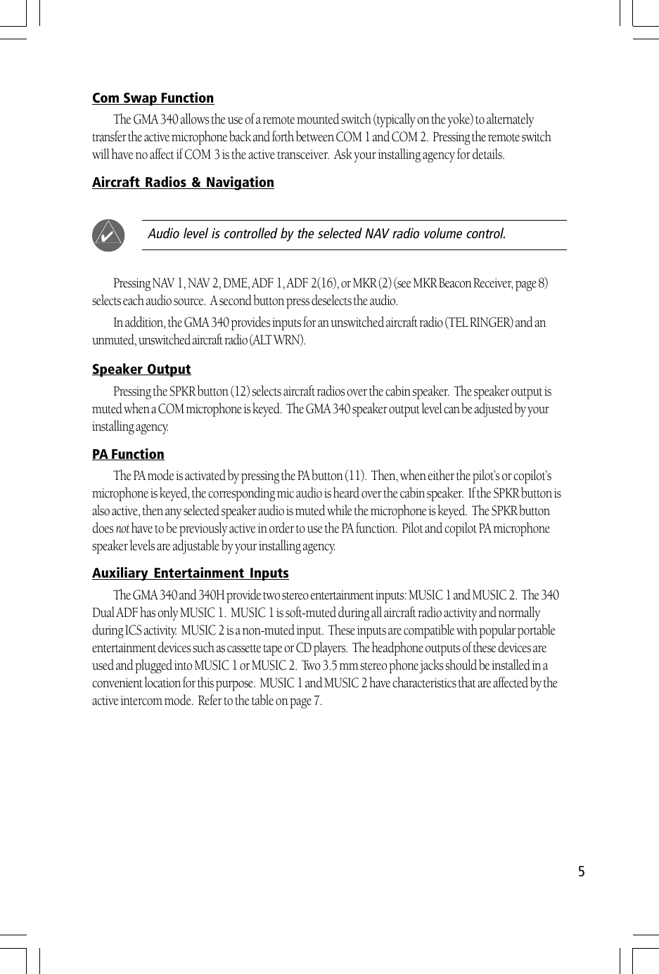 Page 5 of 12 - Garmin Garmin-Gma-340-Pilots-Guide-  Garmin-gma-340-pilots-guide