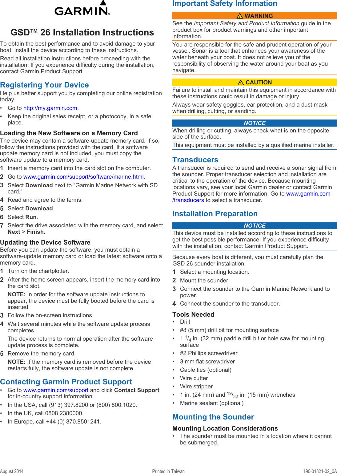 Page 1 of 6 - Garmin Garmin-Gsd-26-Installation-Instructions-  Garmin-gsd-26-installation-instructions