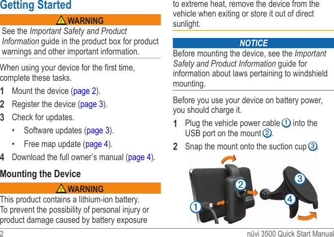 Page 2 of 8 - Garmin Garmin-Nuvi-3540-Quick-Start-Manual- Garmin-nuvi-3540-quick-start-manual