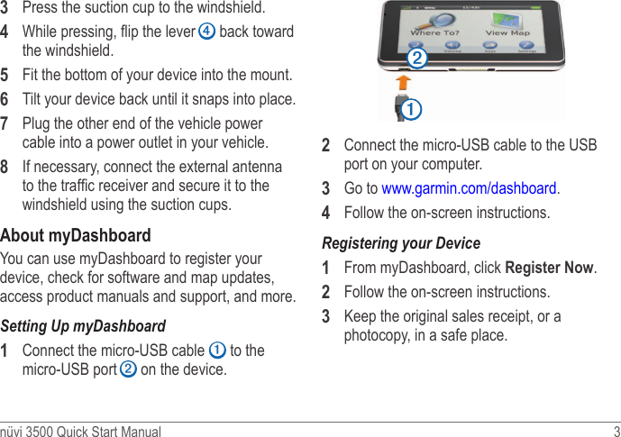 Page 3 of 8 - Garmin Garmin-Nuvi-3540-Quick-Start-Manual- Garmin-nuvi-3540-quick-start-manual