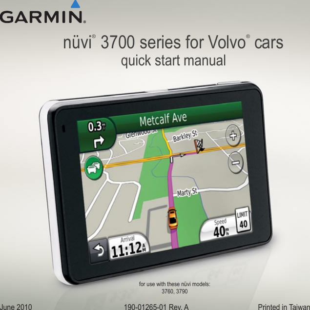 Page 1 of 12 - Garmin Garmin-Nuvi-3760-For-Volvo-Cars-Quick-Start-Manual-  Garmin-nuvi-3760-for-volvo-cars-quick-start-manual