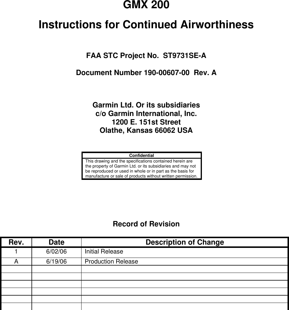 Page 1 of 7 - Garmin Garmin-Part-23-Stc-Sa01692Se-Instruction-Manual 190-00607-00_0A_GMX 200_ICA.Doc