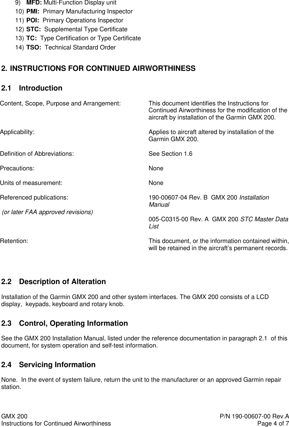 Page 4 of 7 - Garmin Garmin-Part-23-Stc-Sa01692Se-Instruction-Manual 190-00607-00_0A_GMX 200_ICA.Doc