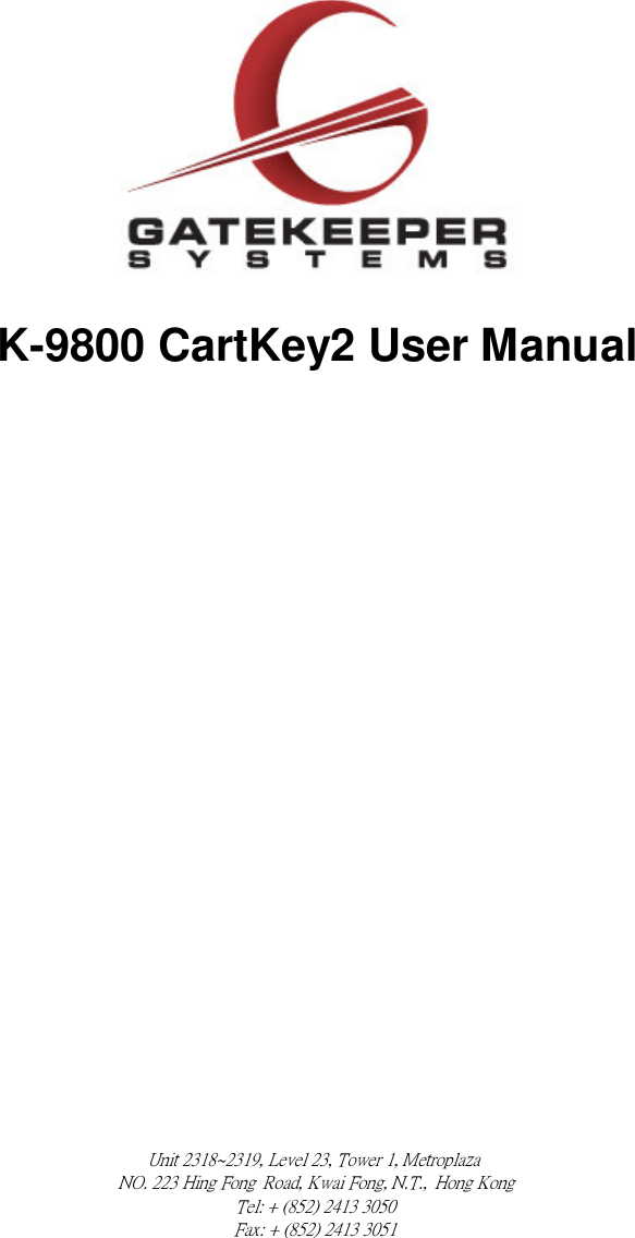           K-9800 CartKey2 User Manual 