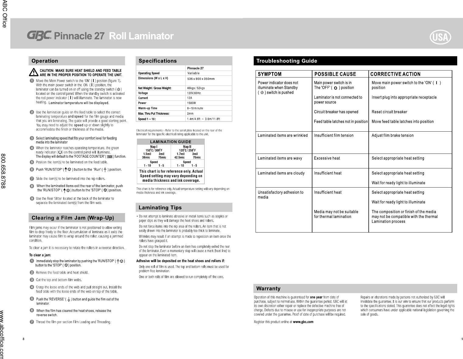 Gbc Ezload Pinnacle 27 Instruction Manual 305001163310V1