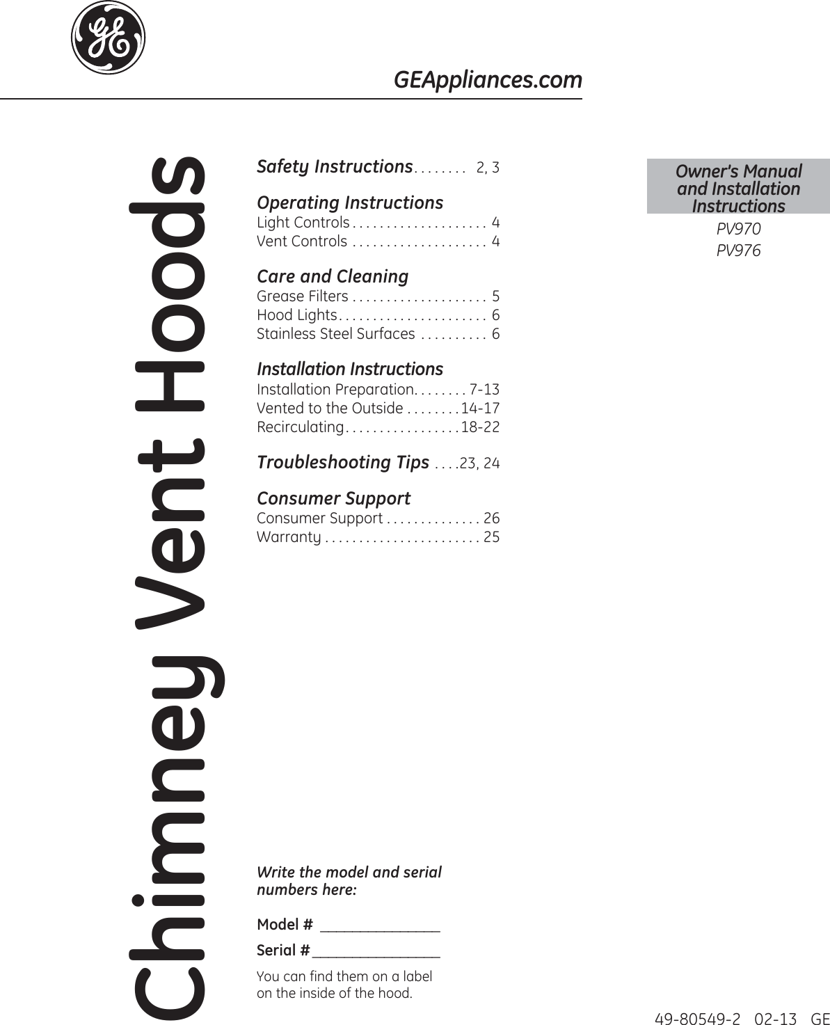 Ge Appliances 0 Part1 Z Pv976Nss Installation Instructions 49 80549 2
