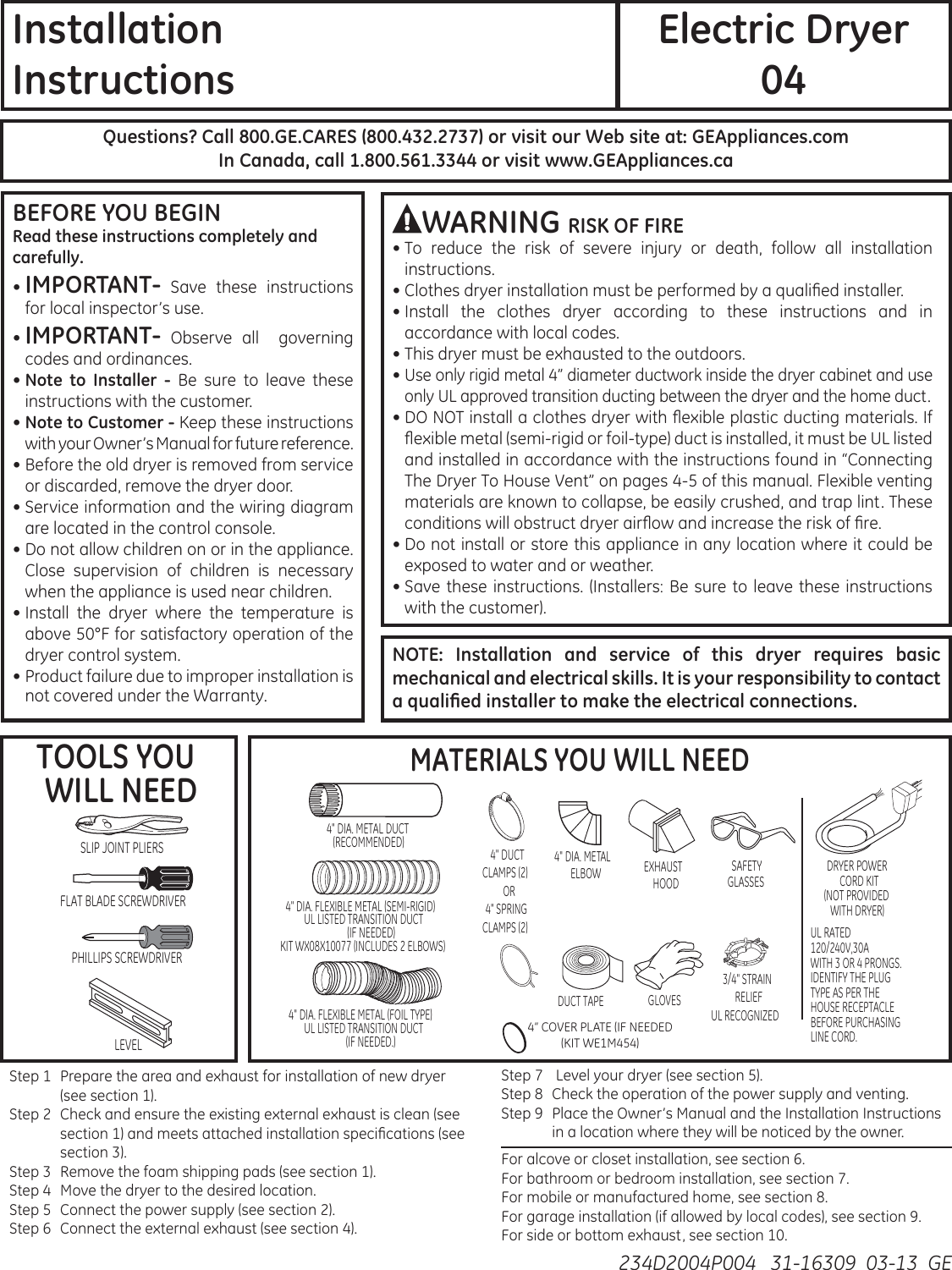 Ge Appliances 1 Part3 Z Gtdl210Edww Installation Instructions 31 16309