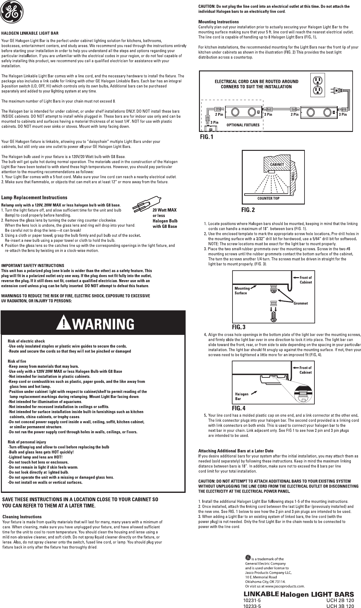 Page 1 of 1 - Ge-Appliances Ge-10233-Halogen-Linkable-Light-Bar-Owners-Manual 10233-5 Eng Instructions