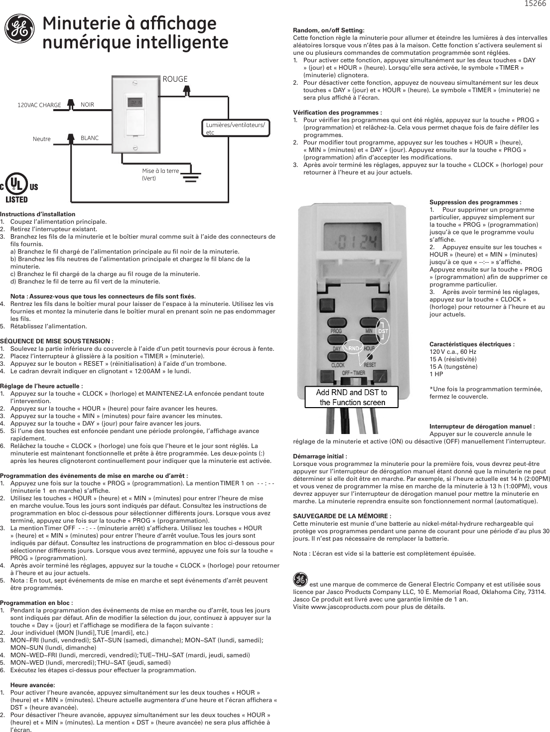 Page 2 of 2 - Ge-Appliances Ge-15266-Inwall-Digital-Timer-Owners-Manual