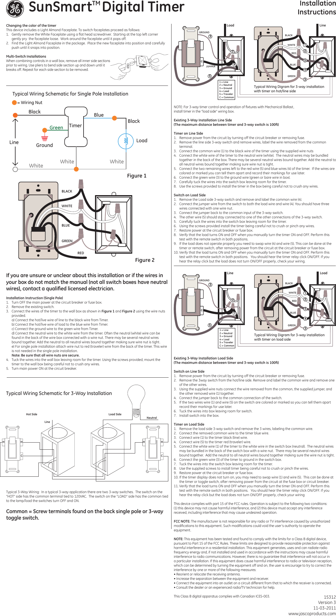 Page 1 of 2 - Ge-Appliances Ge-15312-Sunsmart-Digital-Timer-Quick-Reference-Guide