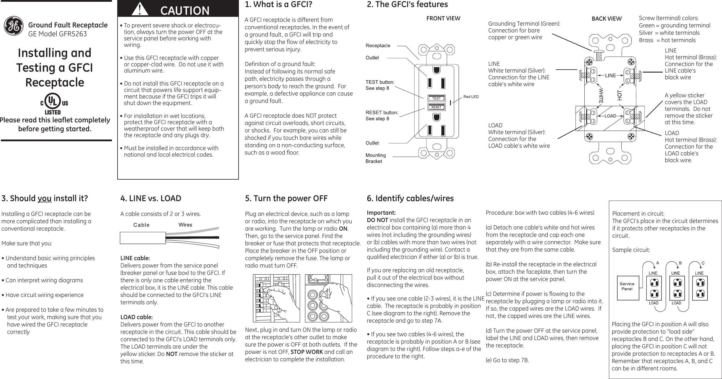 Page 1 of 2 - Ge-Appliances Ge-51960-Ge-Ground-Fault-Circuit-Interrupter-Quick-Start-Guide