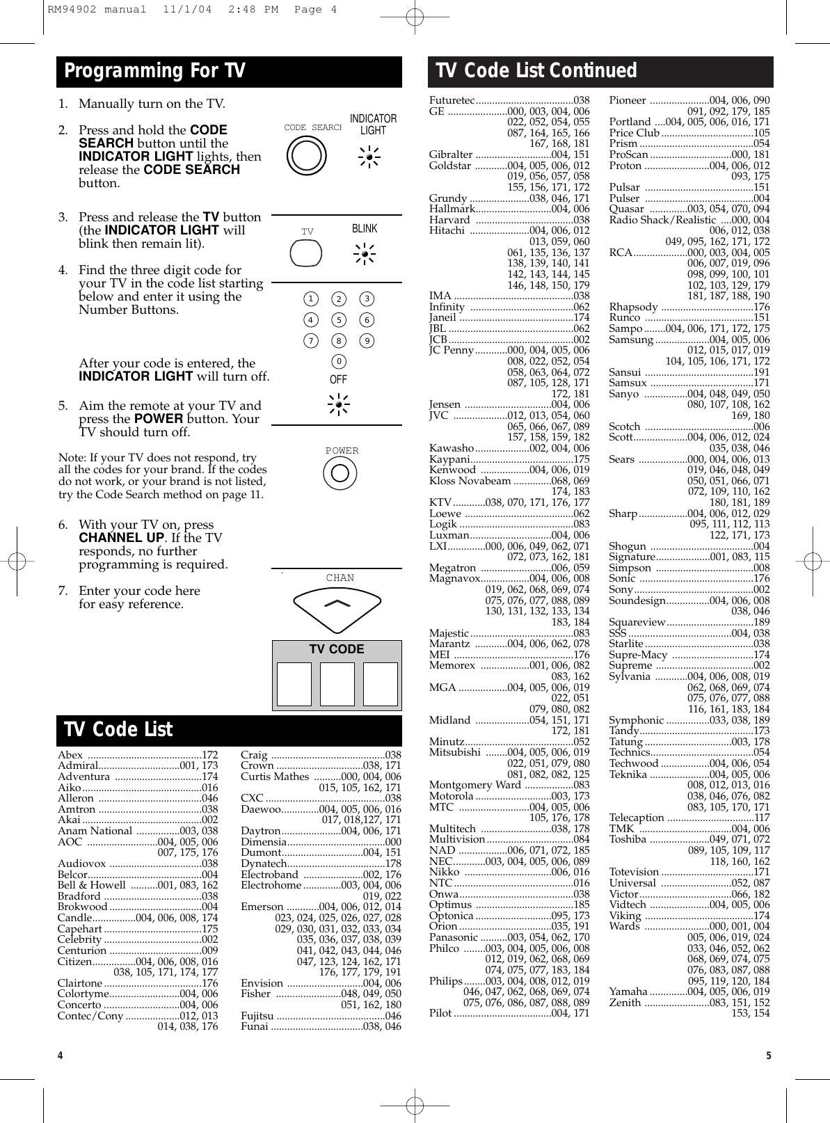Page 2 of 8 - Ge-Appliances Ge-94902-Ge-Universal-Remote-Owners-Manual RM94902 Manual