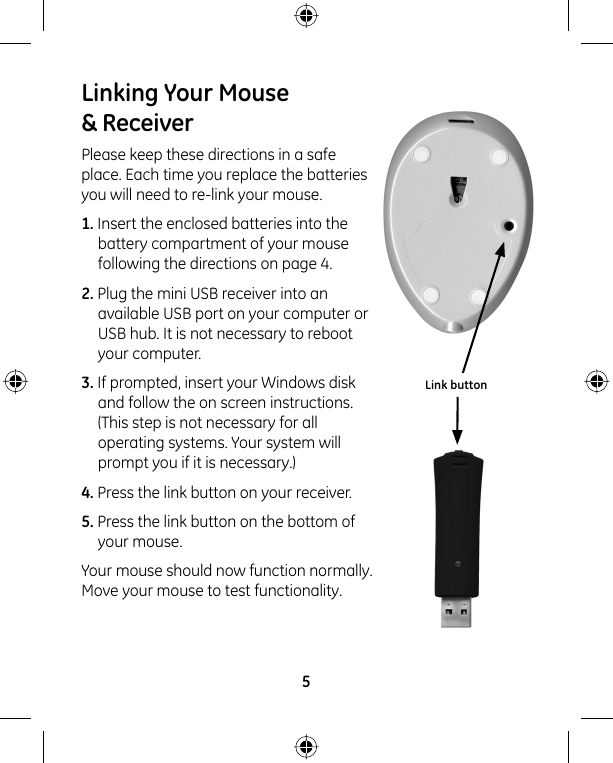 Page 5 of 8 - Ge-Appliances Ge-97663-Ge-Wireless-Rechargeable-Optical-Mini-Mouse-Owners-Manual 97663-1 Manual