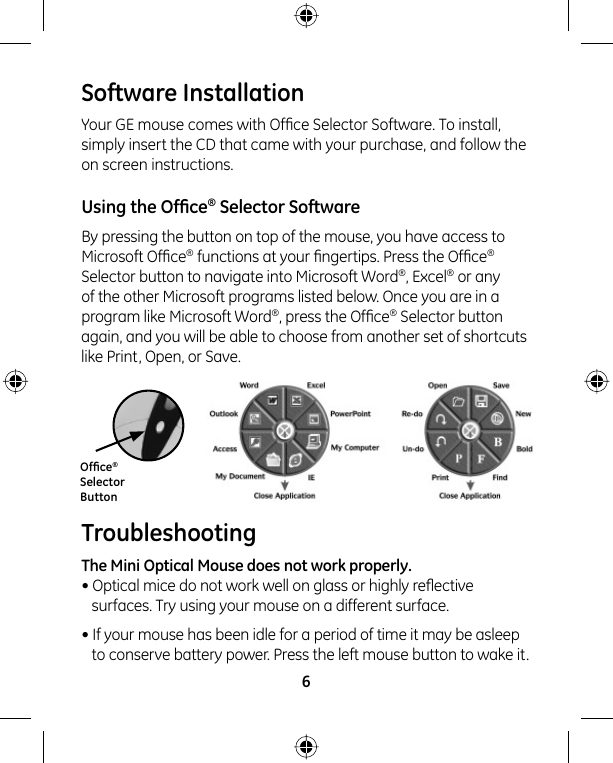 Page 6 of 8 - Ge-Appliances Ge-97663-Ge-Wireless-Rechargeable-Optical-Mini-Mouse-Owners-Manual 97663-1 Manual