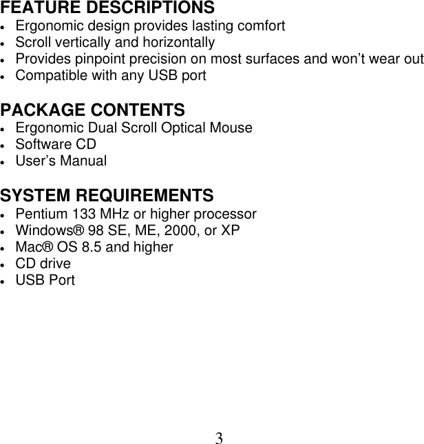 Page 3 of 9 - Ge-Appliances Ge-97769-Ge-Wired-Dual-Scroll-Optical-Mouse-For-Pcs-Owners-Manual - 97769 English