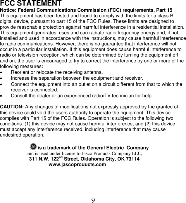 Page 9 of 9 - Ge-Appliances Ge-97769-Ge-Wired-Dual-Scroll-Optical-Mouse-For-Pcs-Owners-Manual - 97769 English