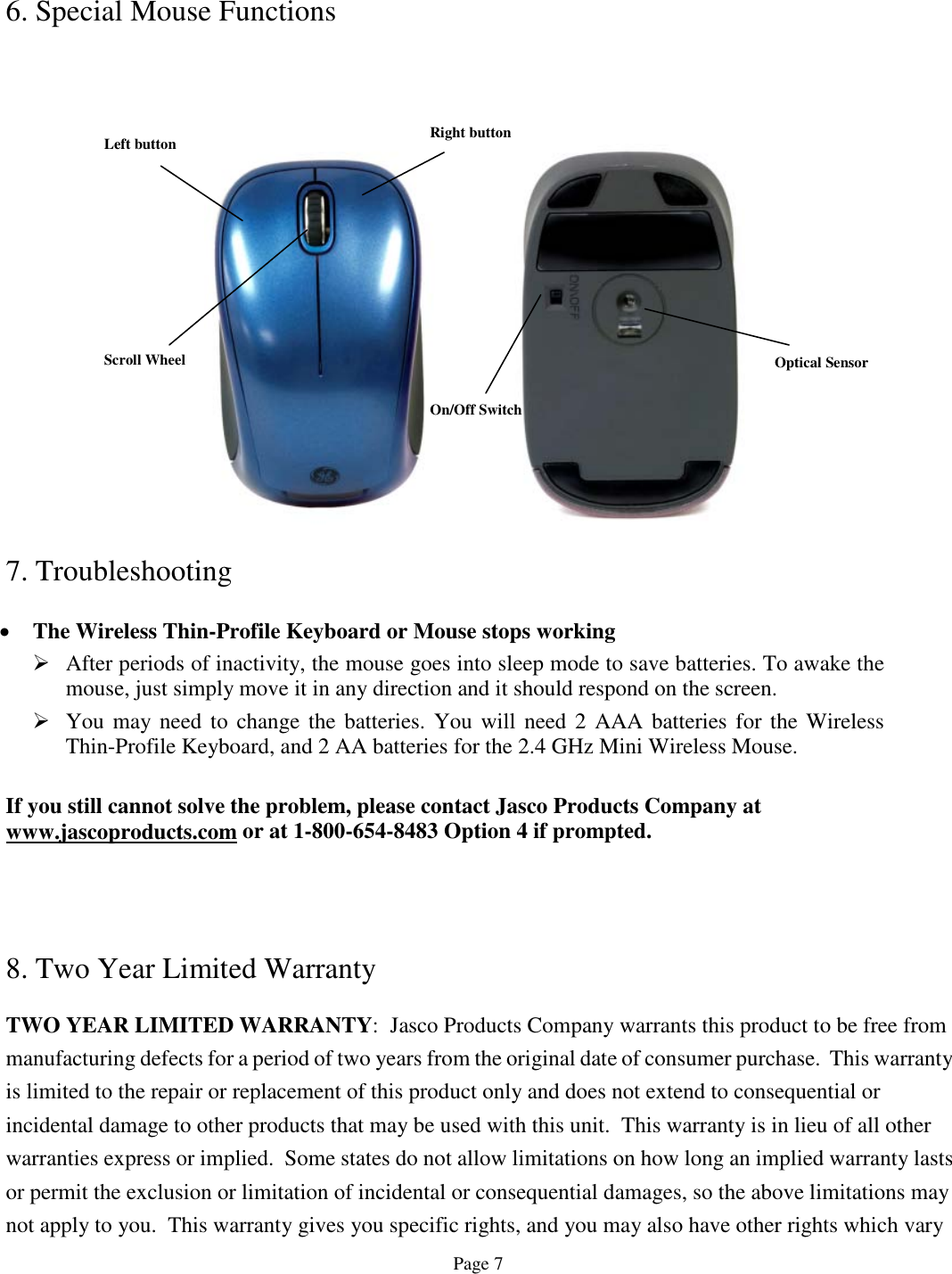 Page 7 of 8 - Ge-Appliances Ge-98614-Ge-Wireless-Thinprofile-Keyboard-And-Mouse-Owners-Manual Smart Office Keyboard