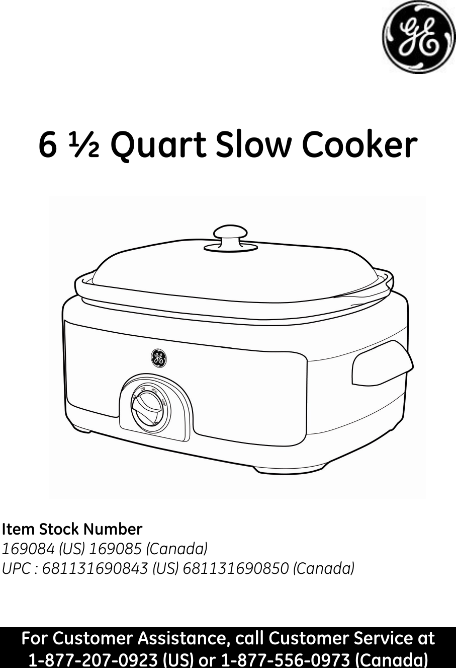Page 1 of 10 - Ge-Appliances Ge-Appliances-169084-Users-Manual 169084_085_ GE Slow Cooker IM _revised_