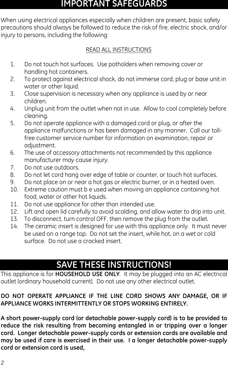 Page 2 of 10 - Ge-Appliances Ge-Appliances-169084-Users-Manual 169084_085_ GE Slow Cooker IM _revised_