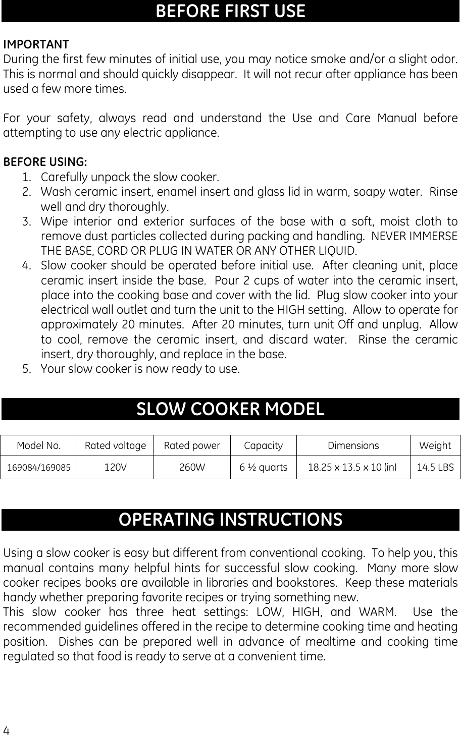 Page 4 of 10 - Ge-Appliances Ge-Appliances-169084-Users-Manual 169084_085_ GE Slow Cooker IM _revised_