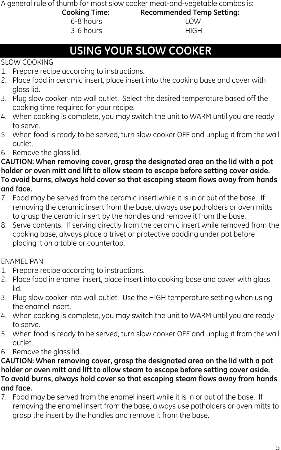 Page 5 of 10 - Ge-Appliances Ge-Appliances-169084-Users-Manual 169084_085_ GE Slow Cooker IM _revised_
