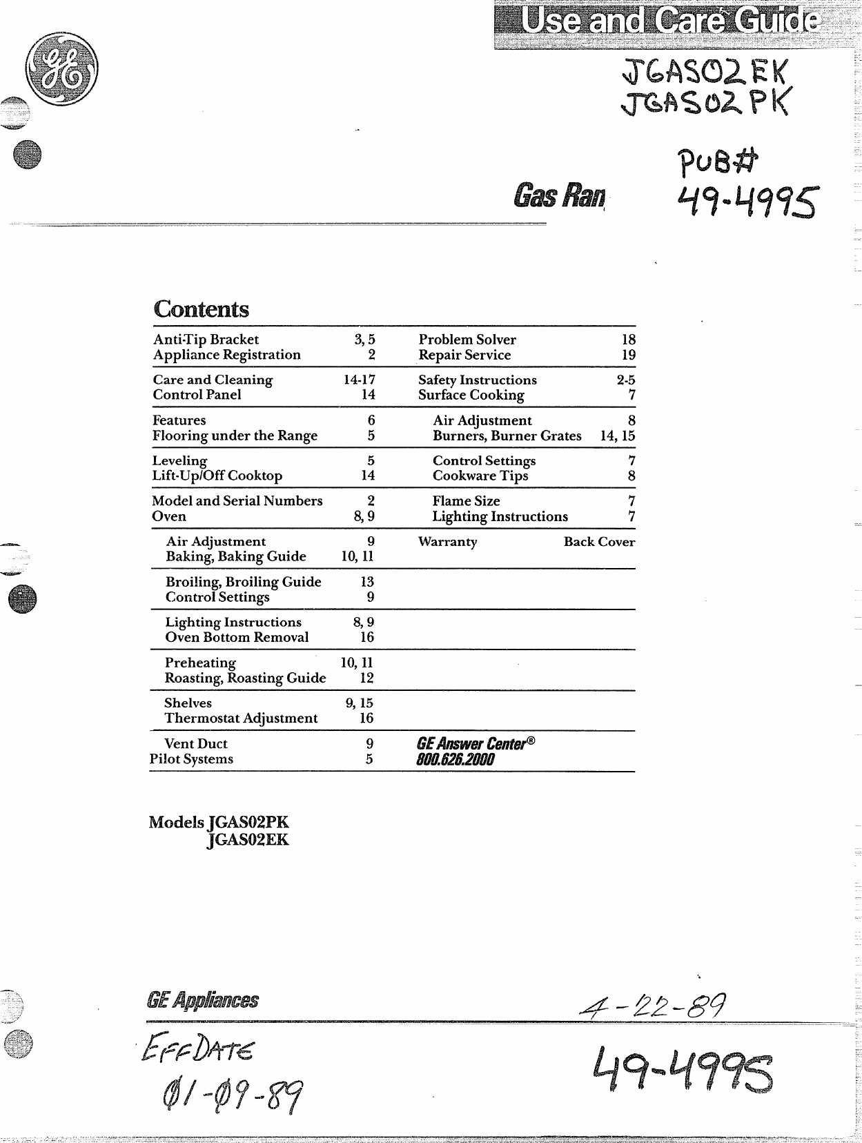 Ge Appliances Jgas02Ek Users Manual 1.01