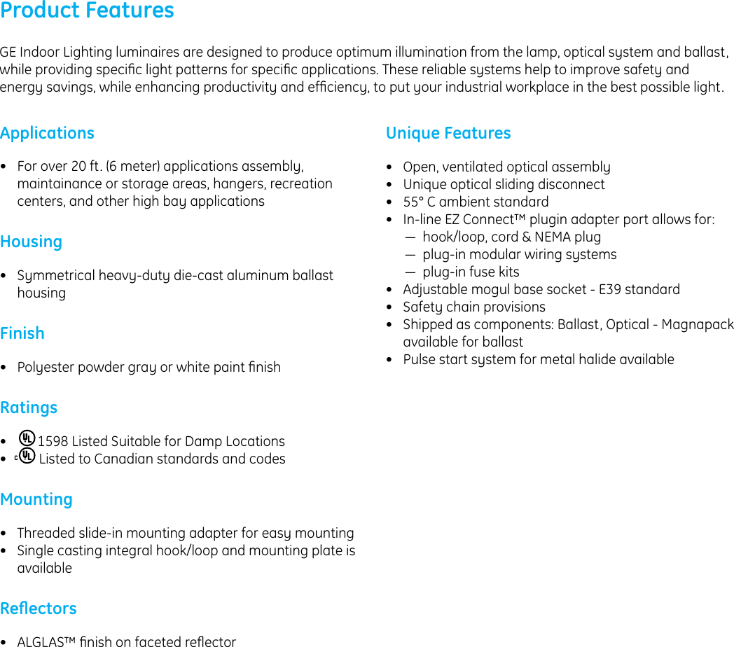 Page 2 of 4 - Ge-Appliances Ge-Dg5-Data-Sheet- GE Indoor Lighting Fixtures High Bay Industrial DG5 Duraglow 400 Luminaire Data Sheet |  Ge-dg5-data-sheet