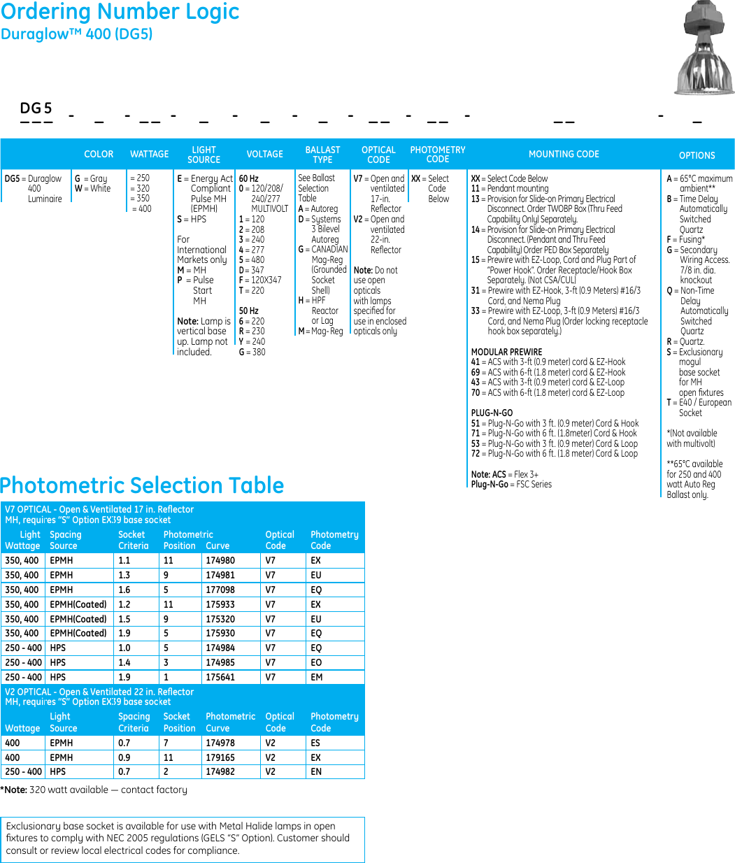 Page 3 of 4 - Ge-Appliances Ge-Dg5-Data-Sheet- GE Indoor Lighting Fixtures High Bay Industrial DG5 Duraglow 400 Luminaire Data Sheet |  Ge-dg5-data-sheet