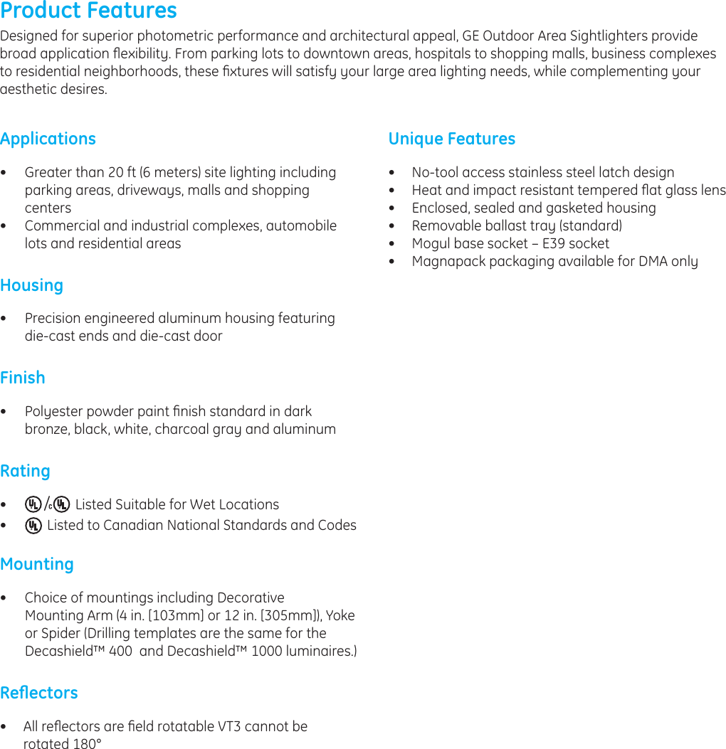 Page 2 of 4 - Ge-Appliances Ge-Dma-Dms-And-Dmy-Data-Sheet- GE Outdoor Area Site Lighting Dimension Luminaire Data Sheet |  Ge-dma-dms-and-dmy-data-sheet