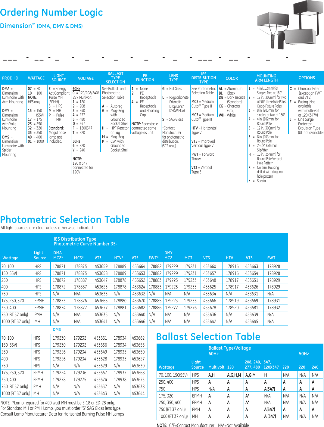 Page 3 of 4 - Ge-Appliances Ge-Dma-Dms-And-Dmy-Data-Sheet- GE Outdoor Area Site Lighting Dimension Luminaire Data Sheet |  Ge-dma-dms-and-dmy-data-sheet