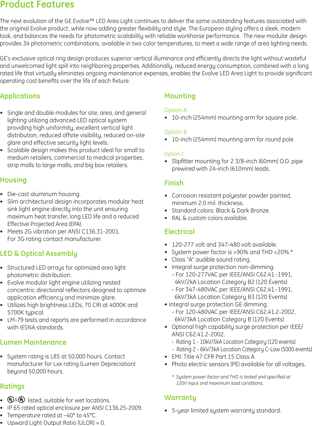 Page 2 of 8 - Ge-Appliances Ge-Easm-And-Eamm-Data-Sheet- GE Evolve Outdoor LED Lighting Fixtures Area Light Modular Small Medium EAMM EASM DataSheet |  Ge-easm-and-eamm-data-sheet