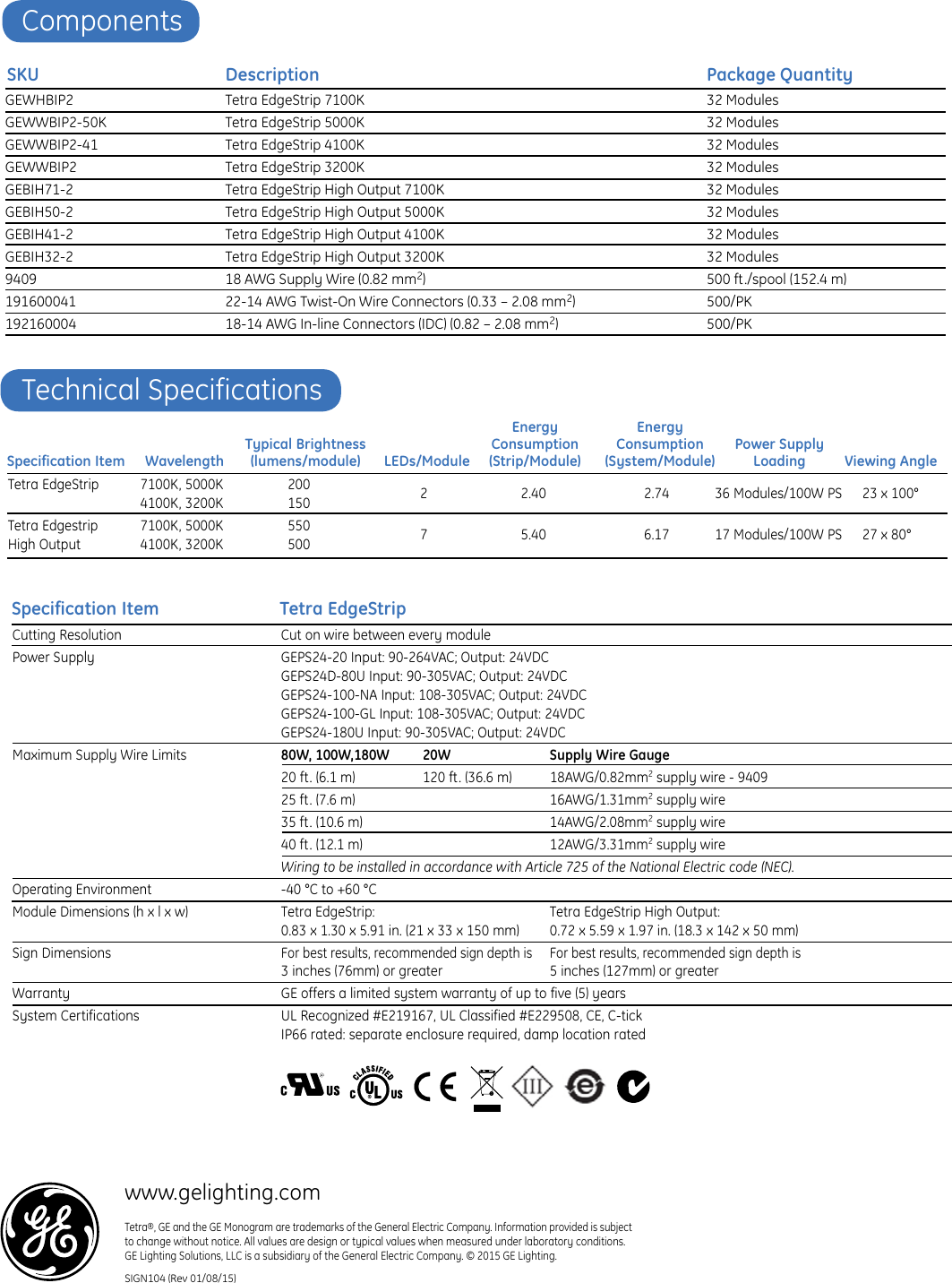 Page 4 of 4 - Ge-Appliances Ge-Edgestrip-And-Edgestrip-Ho-Data-Sheet- GE LED Sign Lighting Fixtures Tetra EdgeStrip DataSheet | 104  Ge-edgestrip-and-edgestrip-ho-data-sheet