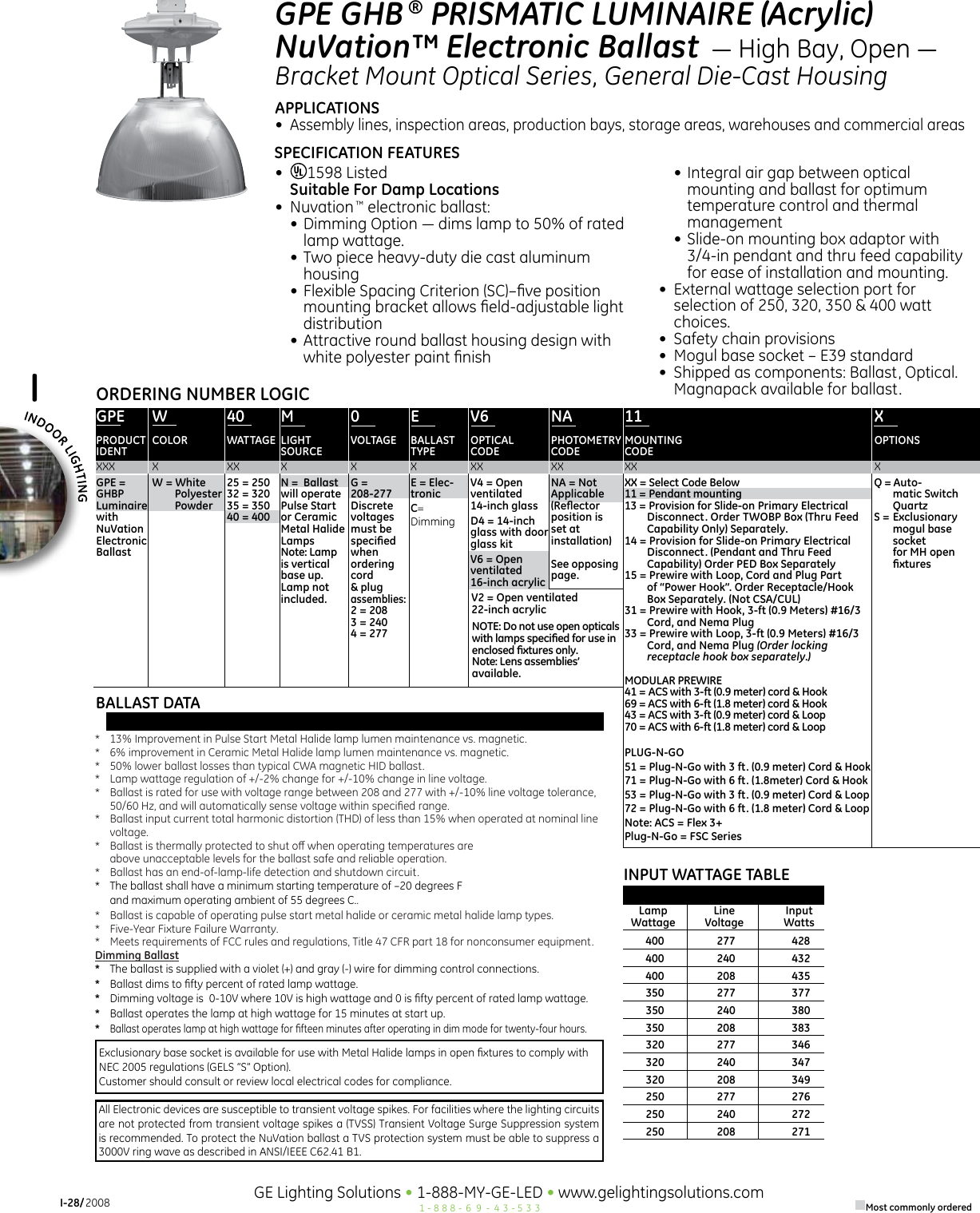 Page 1 of 2 - Ge-Appliances Ge-Gp5-Data-Sheet- GE Indoor Lighting Fixtures High Bay GPE GHB Prismatic Luminaire Data Sheet |  Ge-gp5-data-sheet