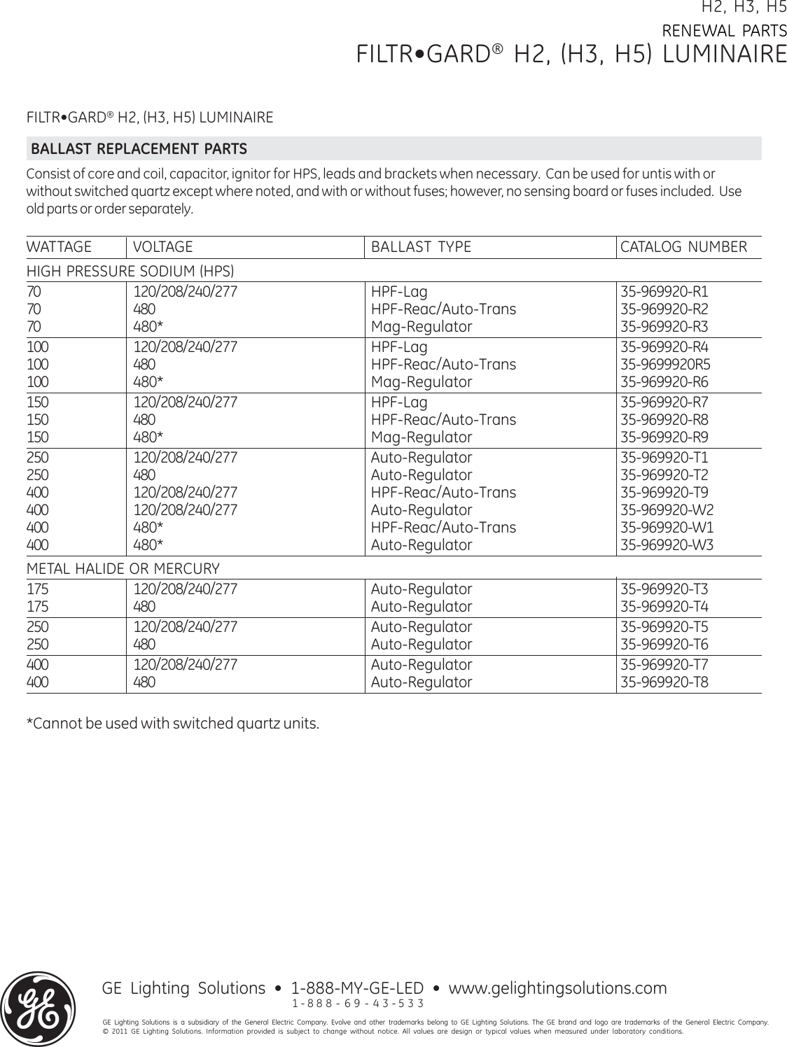 Page 2 of 2 - Ge-Appliances Ge-H2-And-H2U-Luminaire-Renewal-Parts- GE Hazardous Location Lighting Fixture Filtr-Gard Luminaire H2 H3 H5 Renewal Parts |  Ge-h2-and-h2u-luminaire-renewal-parts