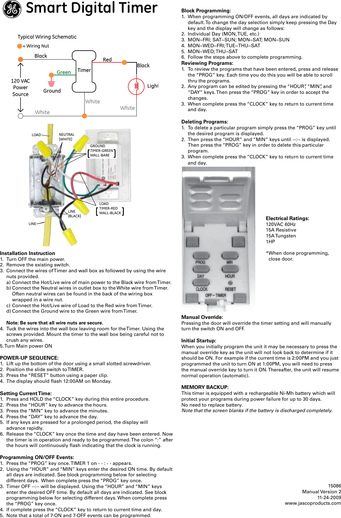 Page 1 of 1 - Ge-Appliances Ge-Inwall-15086-Ge-Smart-Digital-Timer-Owners-Manual