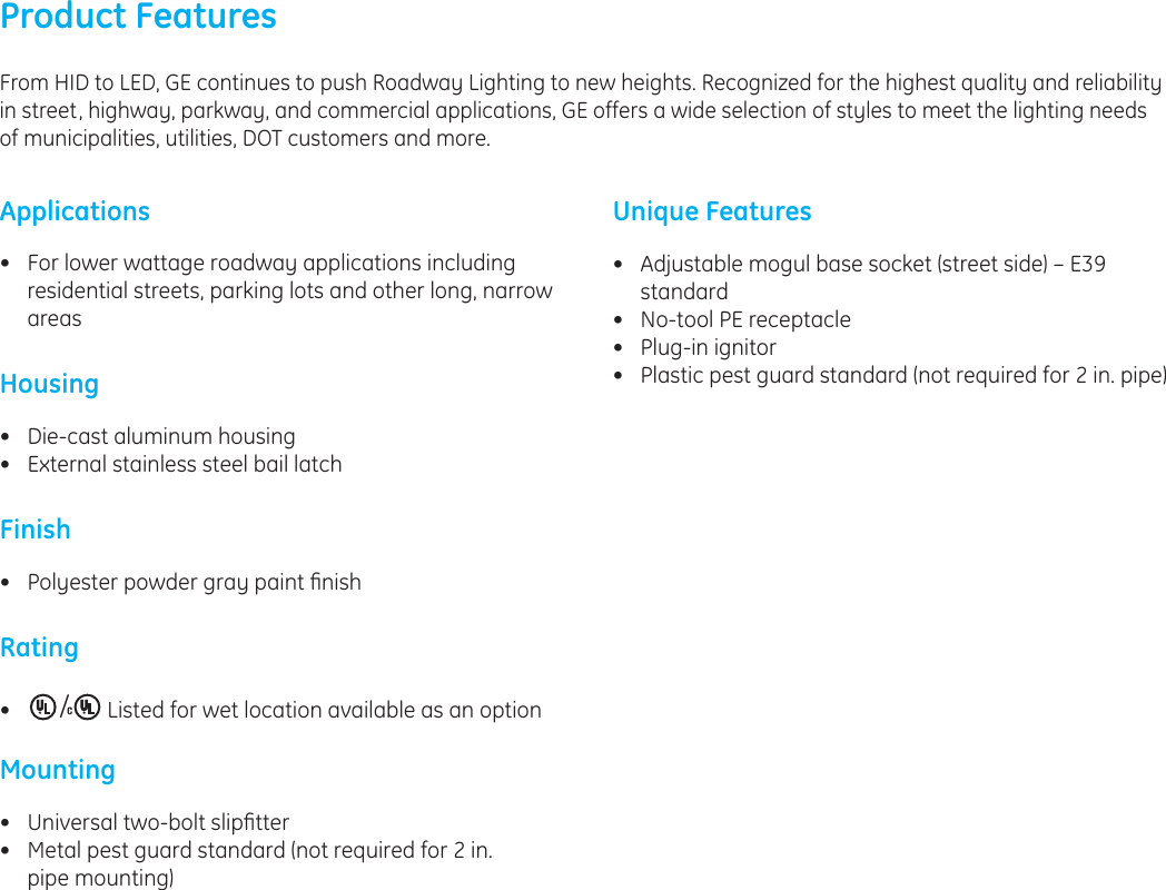 Page 2 of 4 - Ge-Appliances Ge-M-250R2-Data-Sheet- GE Roadway Lighting M2RR M250R2 — Data Sheet | OLP2934  Ge-m-250r2-data-sheet