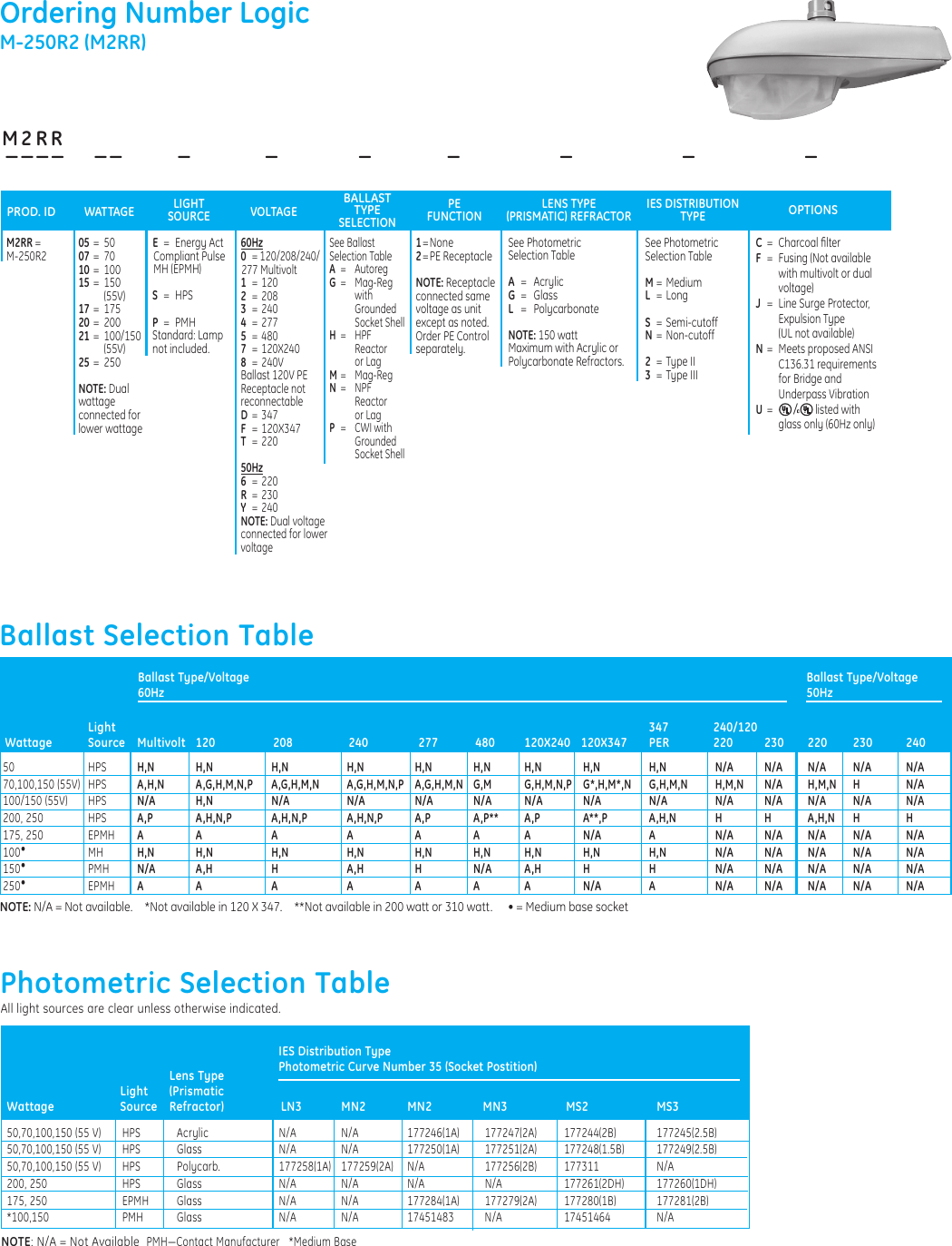 Page 3 of 4 - Ge-Appliances Ge-M-250R2-Data-Sheet- GE Roadway Lighting M2RR M250R2 — Data Sheet | OLP2934  Ge-m-250r2-data-sheet