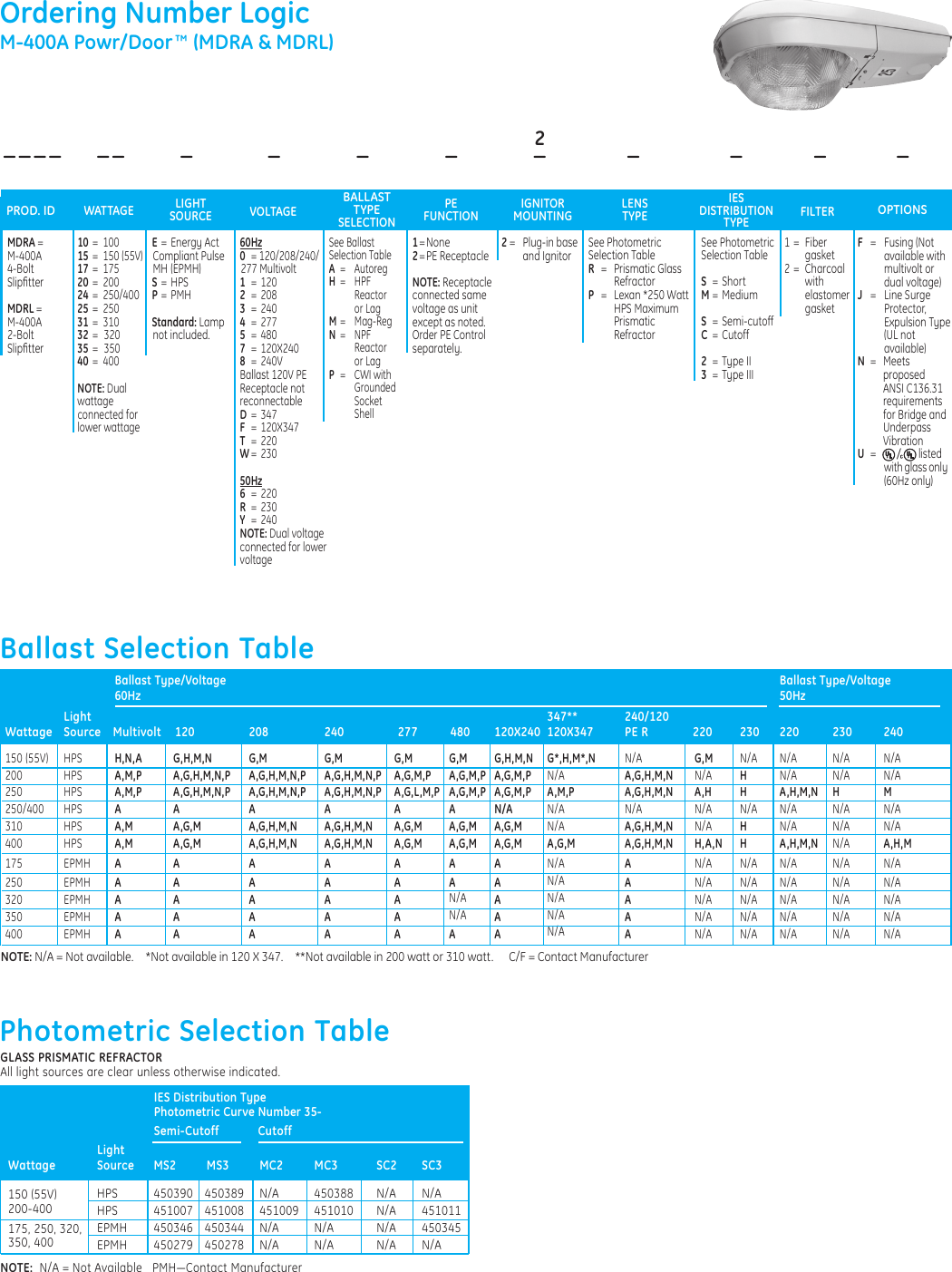 Page 3 of 4 - Ge-Appliances Ge-M-400A-Data-Sheet- GE Roadway Lighting MDRA & MDRL M400A Power Door — Data Sheet | OLP2931  Ge-m-400a-data-sheet